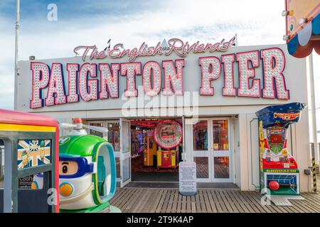 Paignton Pier on the English Riviera in Devon, England. Stock Photo