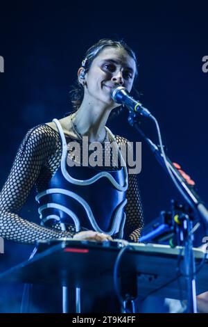 The french artist Pomme plays live at Forest National | La chanteuse et artiste francaise Pomme en concert a Forest National. Stock Photo