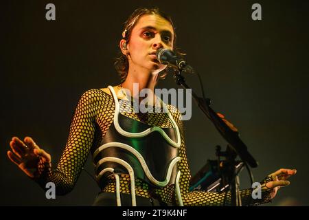 The french artist Pomme plays live at Forest National | La chanteuse et artiste francaise Pomme en concert a Forest National. Stock Photo