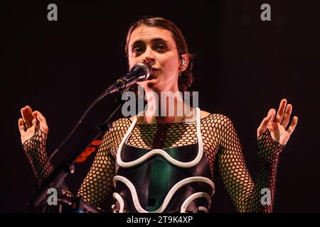 The french artist Pomme plays live at Forest National | La chanteuse et artiste francaise Pomme en concert a Forest National. Stock Photo