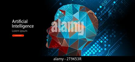 AI, Artificial intelligence. Robotics concept. Human face made from polygon. Hand drawn vector illustration. Stock Vector