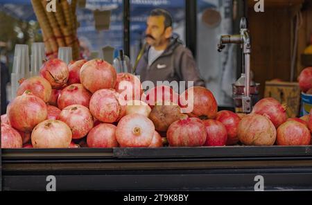 old metal fruit vegetable juice press squeeze machine street vendor with  fruit photographed in Istanbul Turkey Sultanahmet Stock Photo - Alamy