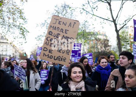 Paris, France. 26th Nov, 2023. Demonstration against femicide and violence against women, during the international day against violence against women in Paris, France, on November 25, 2023. Photo by Pierrick Villette/ABACAPRESS.COM Credit: Abaca Press/Alamy Live News Stock Photo