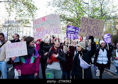 Paris, France. 26th Nov, 2023. Demonstration against femicide and violence against women, during the international day against violence against women in Paris, France, on November 25, 2023. Photo by Pierrick Villette/ABACAPRESS.COM Credit: Abaca Press/Alamy Live News Stock Photo