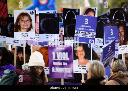 Paris, France. 26th Nov, 2023. Demonstration against femicide and violence against women, during the international day against violence against women in Paris, France, on November 25, 2023. Photo by Pierrick Villette/ABACAPRESS.COM Credit: Abaca Press/Alamy Live News Stock Photo