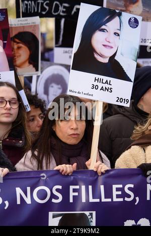 Paris, France. 26th Nov, 2023. Demonstration against femicide and violence against women, during the international day against violence against women in Paris, France, on November 25, 2023. Photo by Pierrick Villette/ABACAPRESS.COM Credit: Abaca Press/Alamy Live News Stock Photo