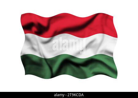 The flag of Hungary is waving in the wind isolated on a white background. 3d rendering. Clipping path included Stock Photo
