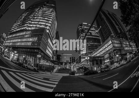 ROSSLYN, WASHINGTON DC, USA - SEPTEMBER 6, 2018: View at morning light of Rosslyn skyscrapers in black and white. Rosslyn is the Business Improvement Stock Photo