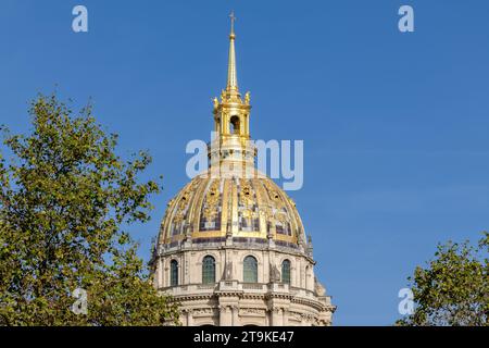 Paris, France - October 8, 2023 : Closeup view of the dome of the Hôtel des Invalides, the house of invalids, a museum of the military in Paris France Stock Photo