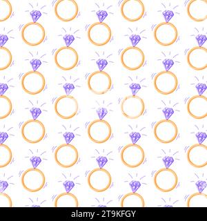 Engagement ring seamless pattern in cartoon style. Diamond Rings. Vector illustration on a white background. Stock Vector