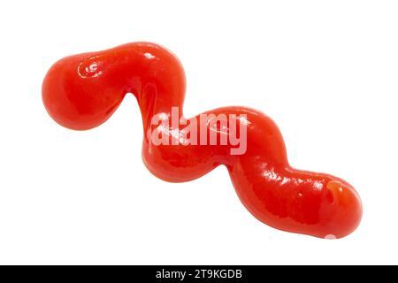 Ketchup splash, red tomato sauce isolated on white background with clipping path, element of packaging design. Full depth of field. Stock Photo