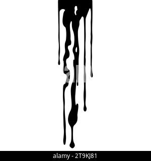 Abstract Dripping Paint. Black ink flows down in long streams and drops. The flowing black liquid. Droplets. Dirty grunge texture. Vector illustration isolated on white background. Design element Stock Vector