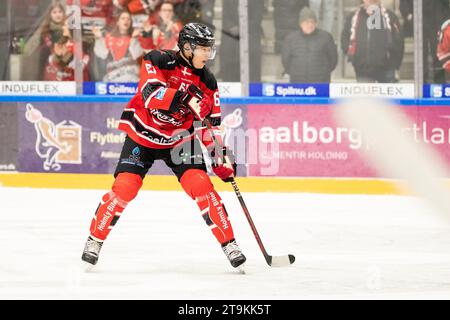 Aalborg, Denmark. 24th, November 2023. Julian Jakobsen (61) of Aalborg Pirates seen during the Metal Liga ice hockey match between Aalborg Pirates and Herlev Eagles at Sparekassen Danmark Isarena in Aalborg. (Photo credit: Gonzales Photo - Balazs Popal). Stock Photo