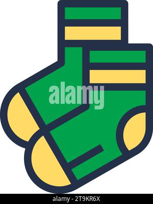 Linear color pictogram of pair of men socks. Casual clothes and shoes. Wardrobe item to create modern fashionable look. Simple outline stroke vector s Stock Vector