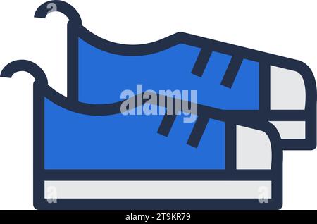 Linear color pictogram of pair of sneakers with laces. Casual clothes and shoes. Wardrobe item to create modern fashionable look. Simple outline strok Stock Vector