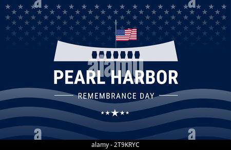 Pearl Harbor Remembrance Day background with USA flag flying at half mast above the sea concept - Best for Pearl Harbor banners, posters, cards - vect Stock Vector