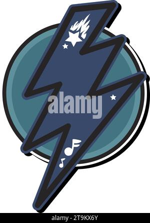 Colored logo emblem of Electric Lightning Discharge. Badge template for slogan and name brand against of round backdrop. Modern vector isolated on whi Stock Vector