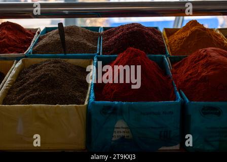 Tashkent,Uzbekistan-OCTOBER,16,2023:spices and dry fruits in the great market of Tashkent,Uzbekistan,2023. Stock Photo