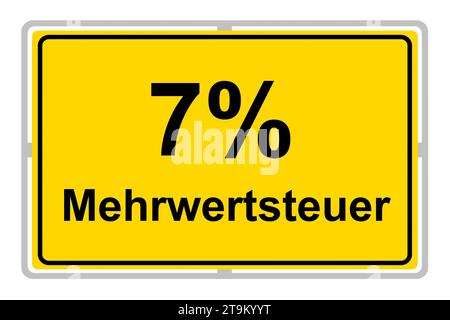 German yellow sign and value-added tax 7 %  MWST isolated on white background Stock Photo