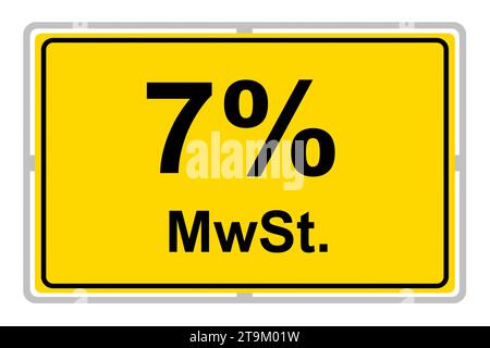 German yellow sign and value-added tax 7  %  MWST isolated on white background Stock Photo