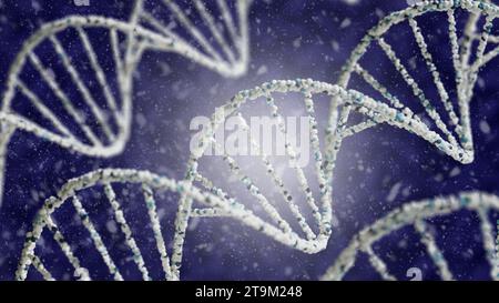 3D Rendering of DNA Double Helix Structures in Blue and White. 3D ...