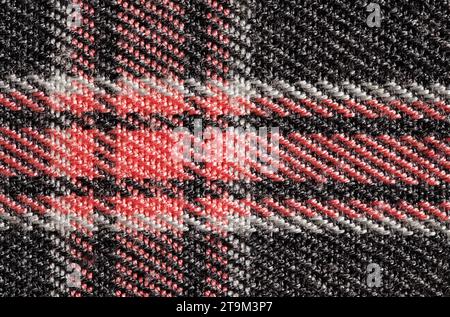 Fabric with checkered pattern red, background structure, , close-up macro view Stock Photo