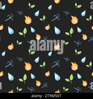 Seamless background of Polygon Icon of 4 nature elements, Water, Fire, Air, Earth Stock Vector