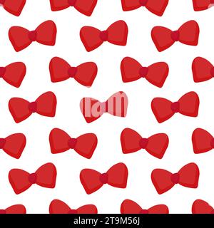Seamless pattern with red bow ties on white background. Stylish classic accessory. Vector flat illustration. Stock Vector