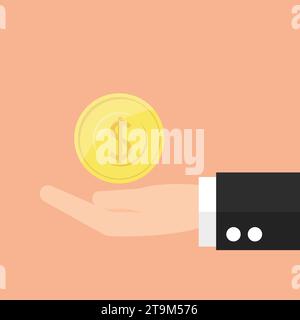 Hand giving money coin, icon for business design Stock Vector