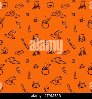 Set of Halloween doodle hand drawing, Seamless vector background Stock Vector