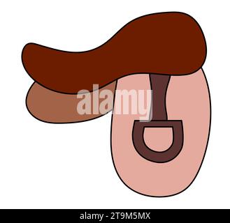 Cowboy American brown saddle. Vintage Western symbol icon hand drawn. Vector illustration isolated on white. Stock Vector