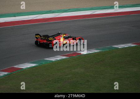 photo taken at the mugello circuit during the Ferrari day video recording. Photo of the Ferrari 499 p winner of the 24H of Le Mans. Stock Photo