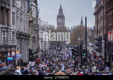 London, UK. 26th November 2023. March Against Antisemitism. Thousands of British Jews and supporters attend a mass protest march starting outside The Royal Courts of Justice towards Whitehall. Credit: Guy Corbishley/Alamy Live News Stock Photo