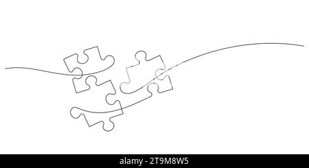 business solution minimalist concept jigsaw puzzle in continuous line drawing vector illustration Stock Vector
