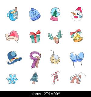 winter season and christmas festive one line icon continuous drawing vector Stock Vector