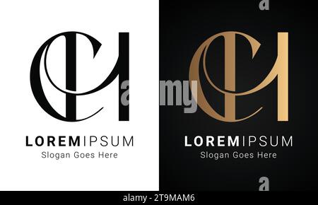 Luxury Initial CH or HC Monogram Text Letter Logo Design Stock Vector