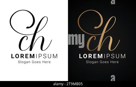 Luxury Initial CH or HC Monogram Text Letter Logo Design Stock Vector