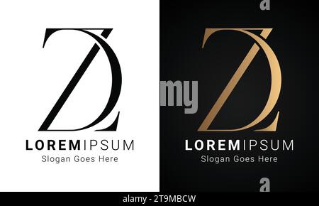 Luxury Initial ZD or DZ Monogram Text Letter Logo Design Stock Vector