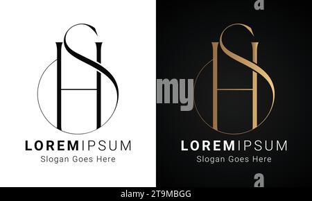 Luxury Initial SH or HS Monogram Text Letter Logo Design Stock Vector