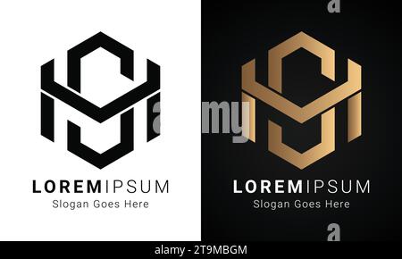 Luxury Initial SH or HS Monogram Text Letter Logo Design Stock Vector