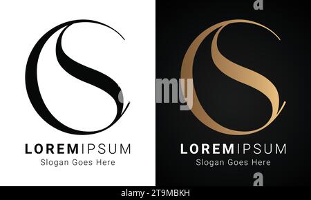 Luxury Initial CS or SC Monogram Text Letter Logo Design Stock Vector