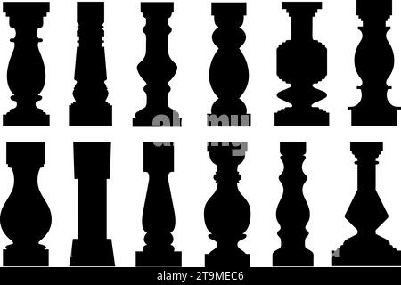 Collage of different balusters isolated on white Stock Vector