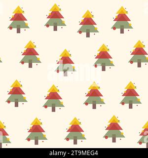 Seamless pattern with multicolored Christmas trees in risograph style. Flat vector illustration Stock Vector