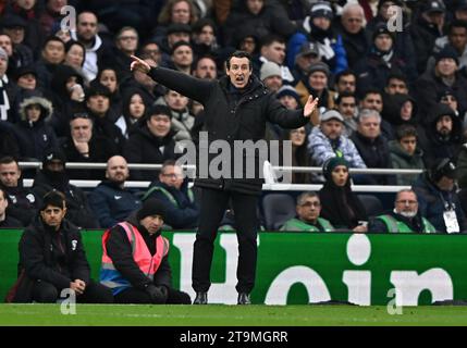 Unai Emery Manager of Aston Villa gives his team instructions during ...