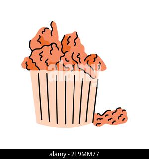 Fried chicken color element. Cartoon street food. Isolated vector illustration. Stock Vector