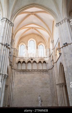 Vezelay, FRANCE - July 20, 2023: Interior of landmark Saint Mary Magdalene basilica and statue. Stock Photo