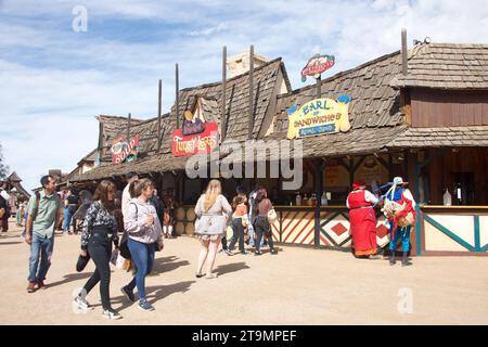 Gold Canyon, AZ - Feb 12, 2023: Participants at the Arizona Renaissance Festival, a Renaissance themed amusement park and fair located in Gold Canyon, Stock Photo