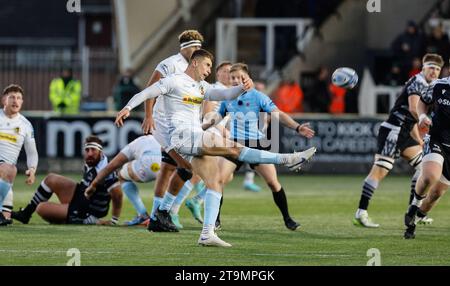 Newcastle, UK. 20th Oct, 2023. Harvey Skinner of Exeter Chiefs kicks for position during the Gallagher Premiership match between Newcastle Falcons and Exeter Chiefs at Kingston Park, Newcastle on Sunday 26th November 2023. (Photo: Chris Lishman | MI News) Credit: MI News & Sport /Alamy Live News Stock Photo