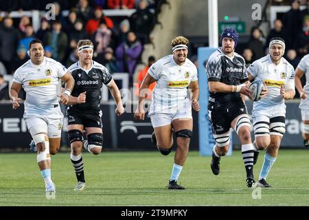 Newcastle, UK. 20th Oct, 2023. John Hawkins of Newcastle Falcons finds some space during the Gallagher Premiership match between Newcastle Falcons and Exeter Chiefs at Kingston Park, Newcastle on Sunday 26th November 2023. (Photo: Chris Lishman | MI News) Credit: MI News & Sport /Alamy Live News Stock Photo