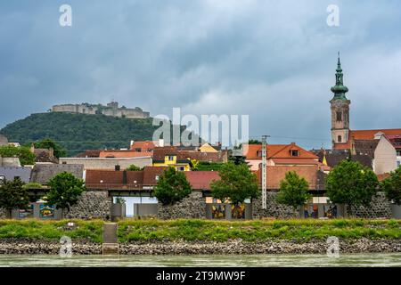 Hainburg an der Donau,  Lower Austria - AT - June 10, 2023 Horizontal view of the town of Hainburg, located on the right bank of the Danube river. Hai Stock Photo